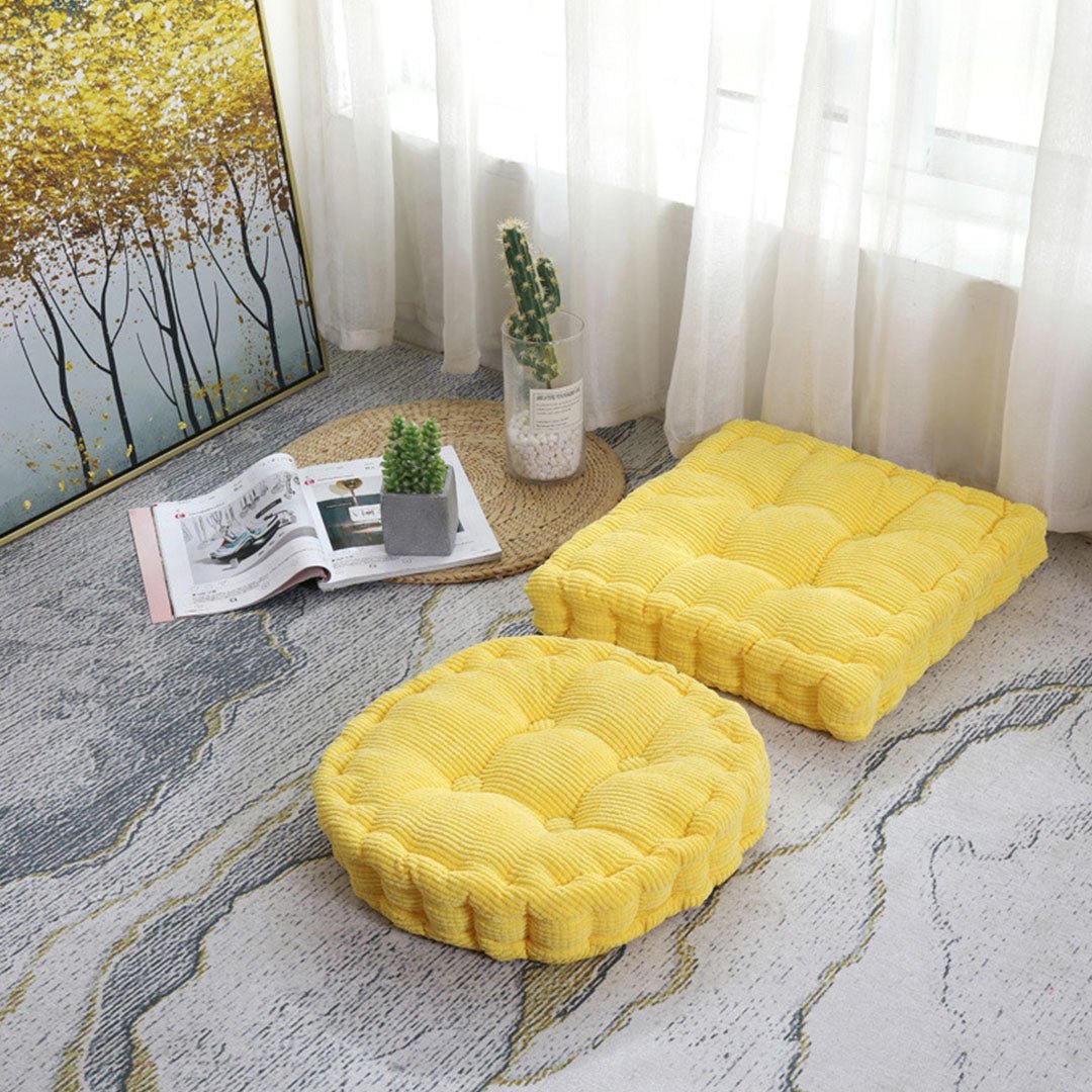 Yellow Plush Round Cushion - Snug & Homely